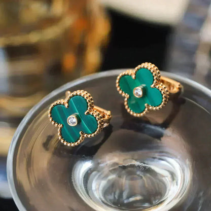 [Eterna Jewels]クローバー ミディアム 1モチーフ マラカイト ダイヤモンド ピアス