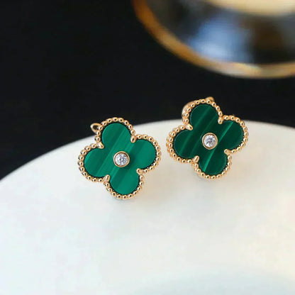 [Eterna Jewels]クローバー ミディアム 1モチーフ マラカイト ダイヤモンド ピアス
