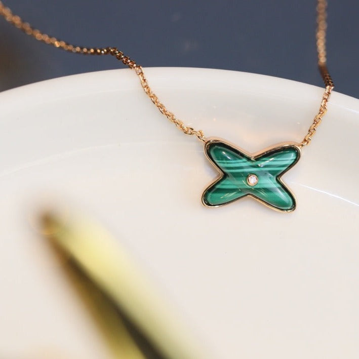 [Eterna Jewels]JEUX MALACHITE 1 DIAMANT ROSÉGOLD-HALSKETTE