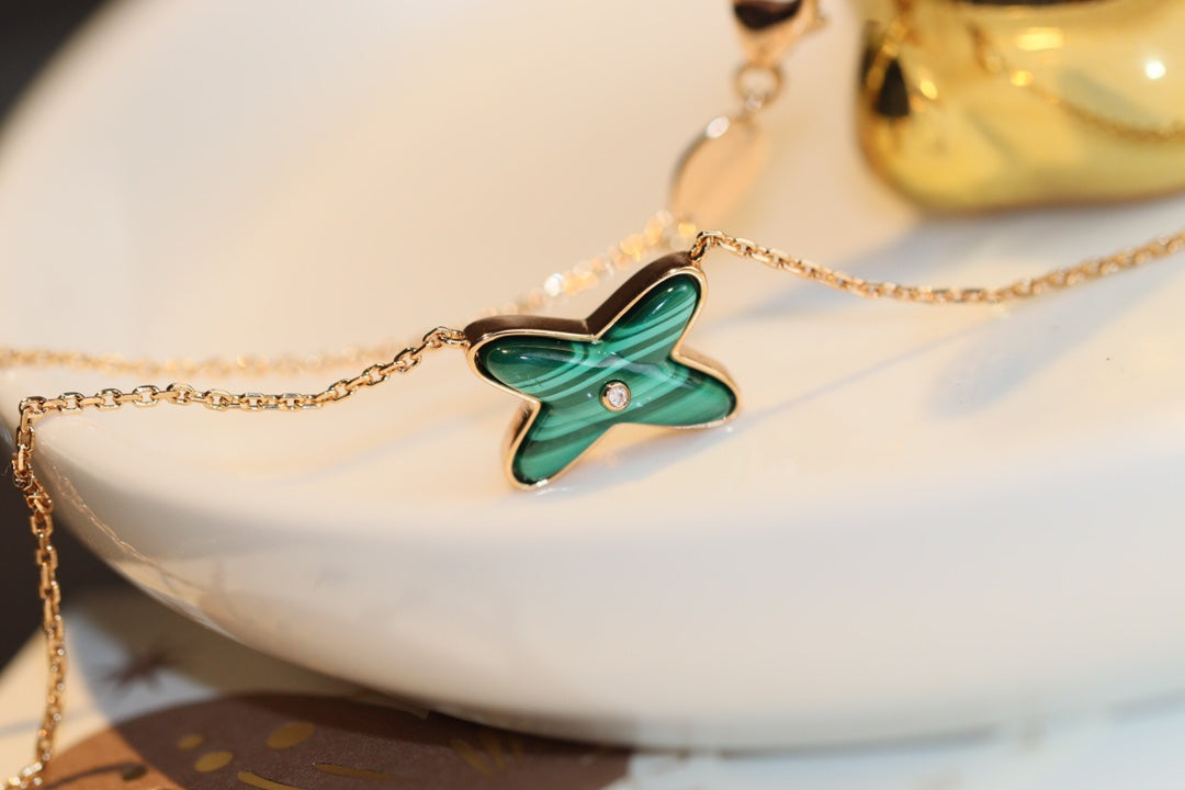 [Eterna Jewels]JEUX MALACHITE 1 DIAMANT ROSÉGOLD-HALSKETTE