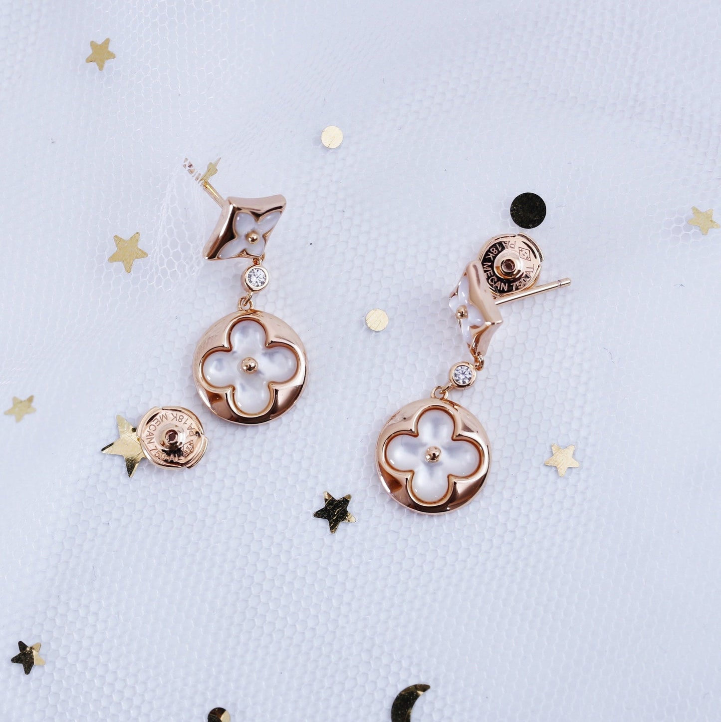 [Eterna Jewels]STAR AND SUN ROSÉGOLDENE MOP-HÄNGEOHRRINGE