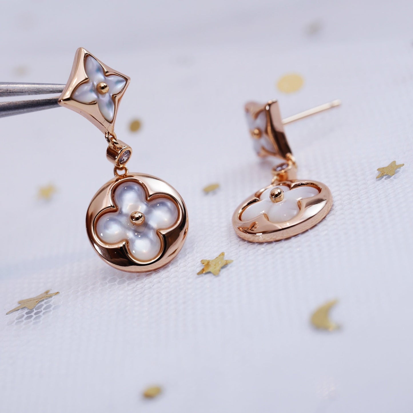 [Eterna Jewels]STAR AND SUN ROSÉGOLDENE MOP-HÄNGEOHRRINGE
