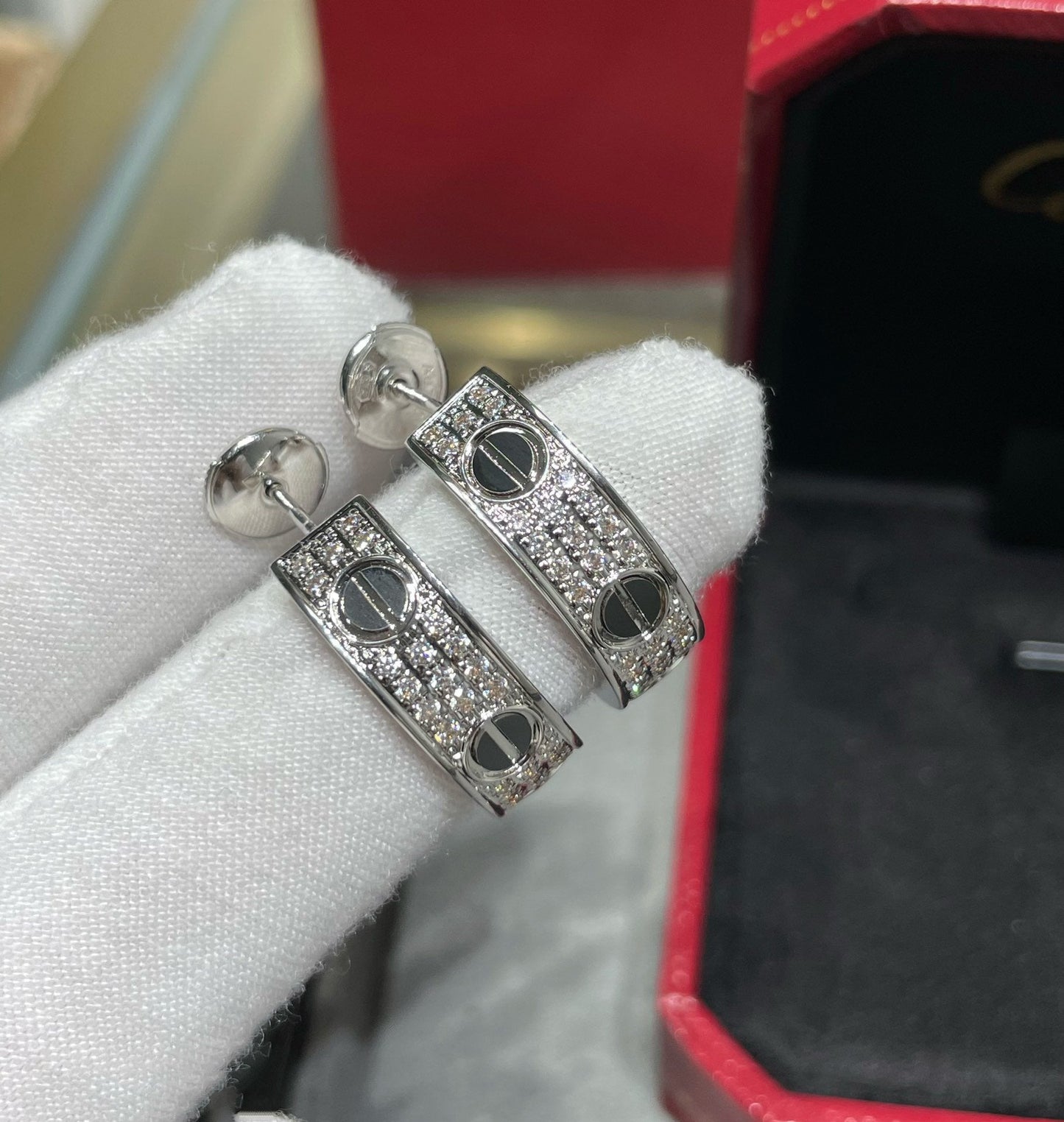 [Eterna Jewels]LOVE CERAMIC DIAMOND PAVED SILVER EARRINGS
