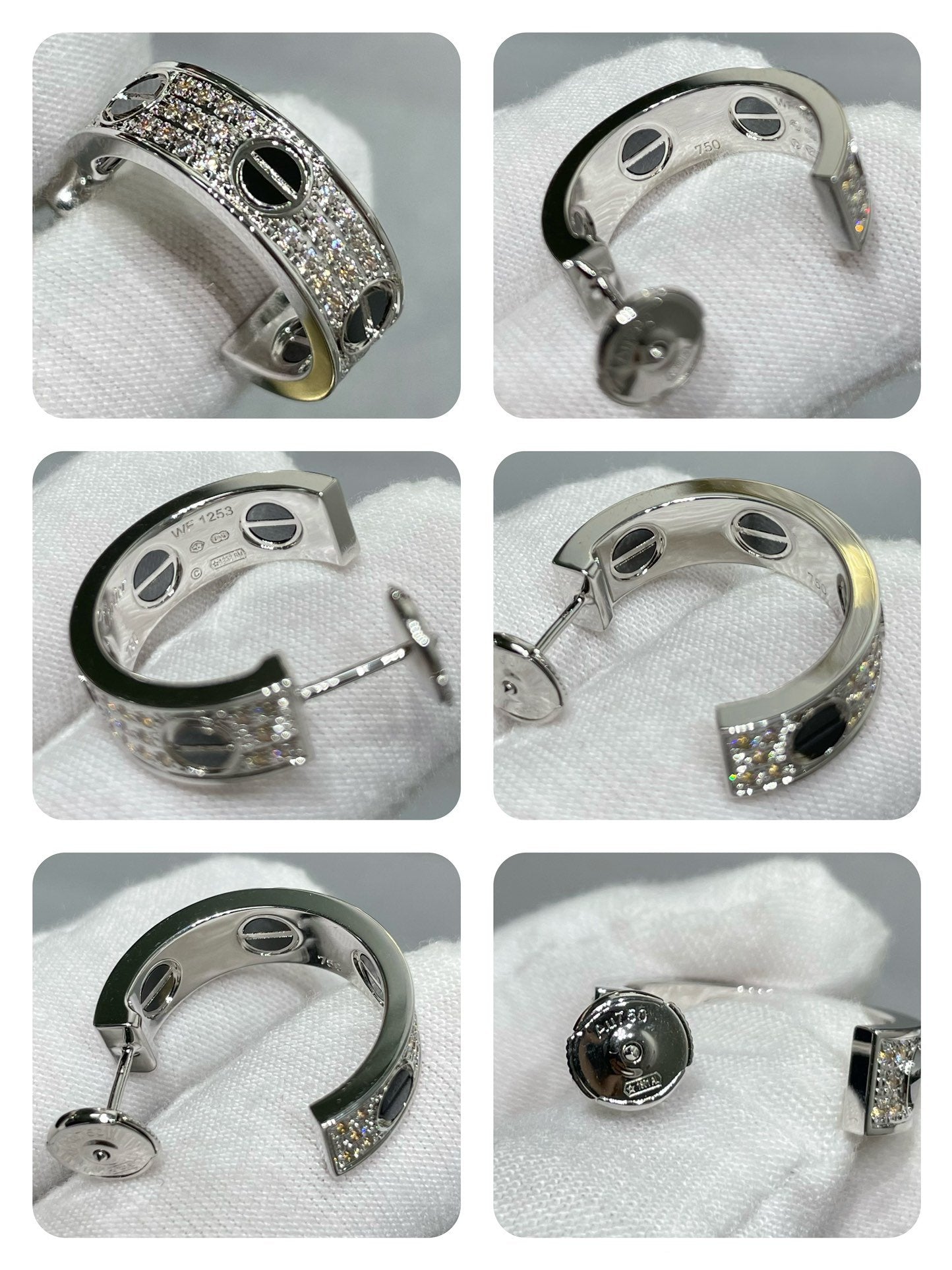 [Eterna Jewels]LOVE CERAMIC DIAMOND PAVED SILVER EARRINGS