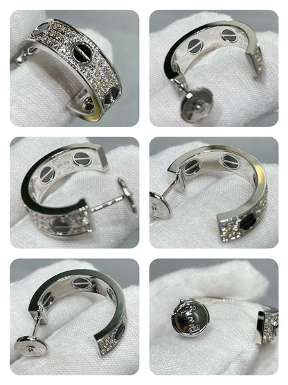 [Eterna Jewels]LOVE CERAMIC DIAMOND PAVED SILVER EARRINGS