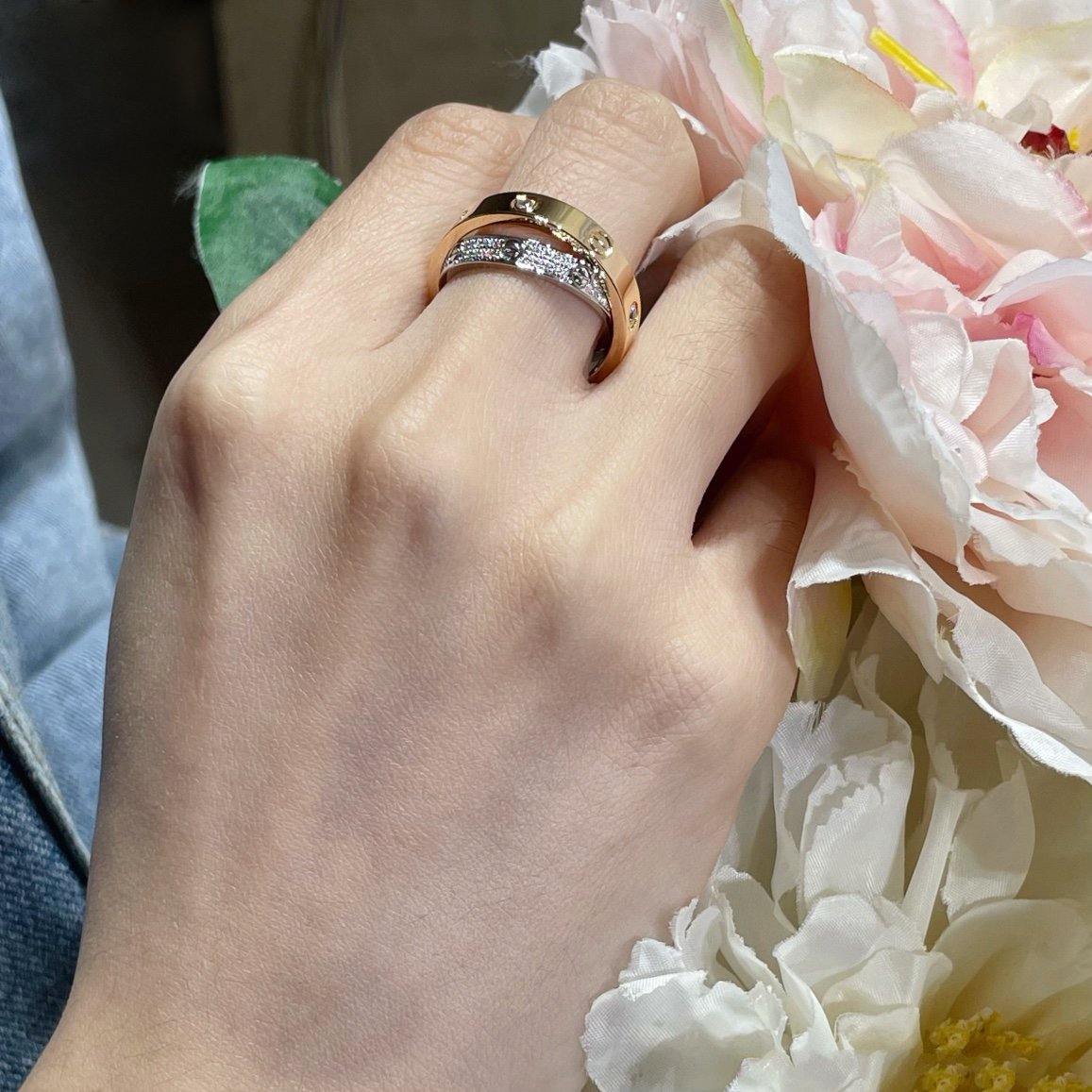 [Eterna Jewels]LOVE PINK GOLD SILVER DIAMOND DOUBLE RING