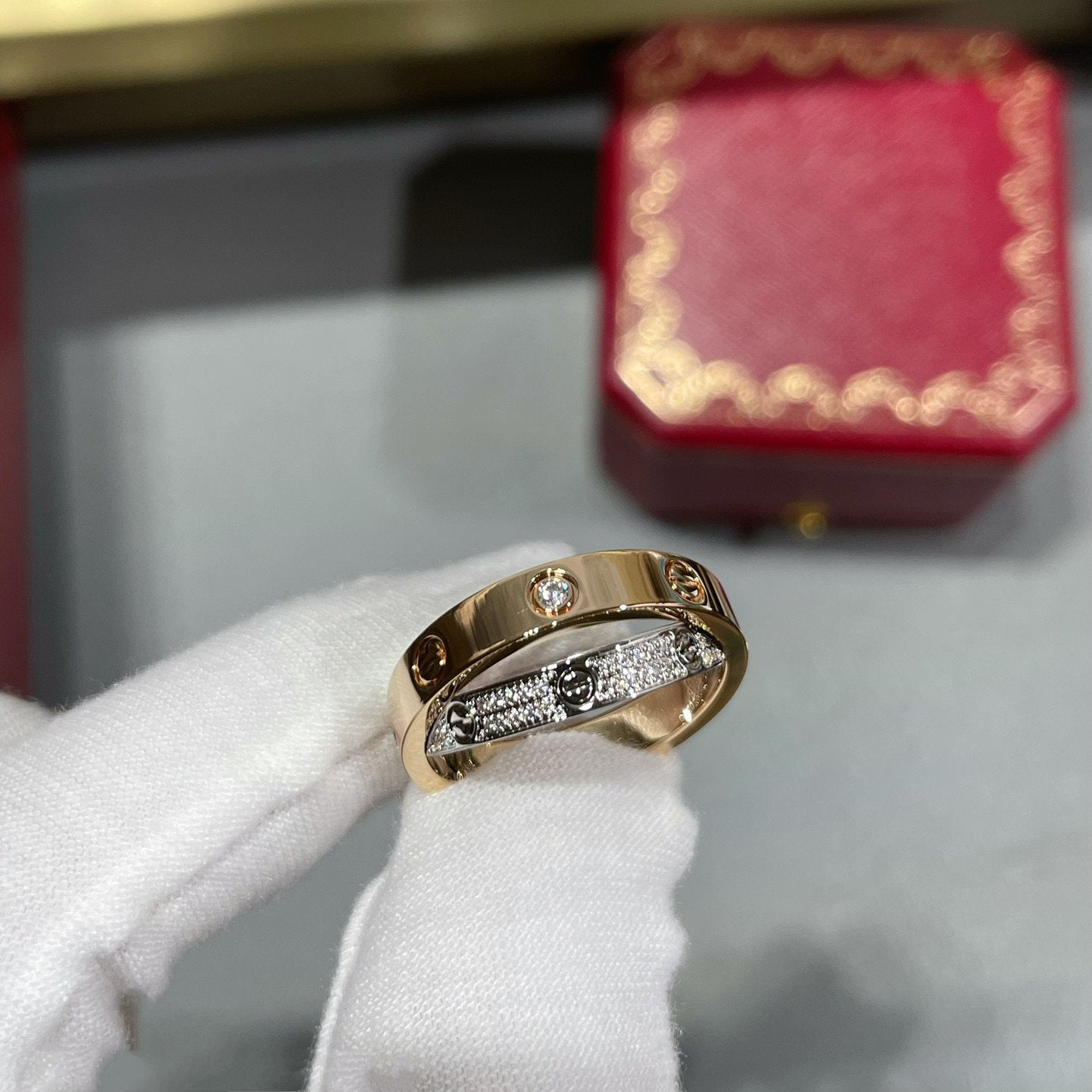 [Eterna Jewels]LOVE PINK GOLD SILVER DIAMOND DOUBLE RING