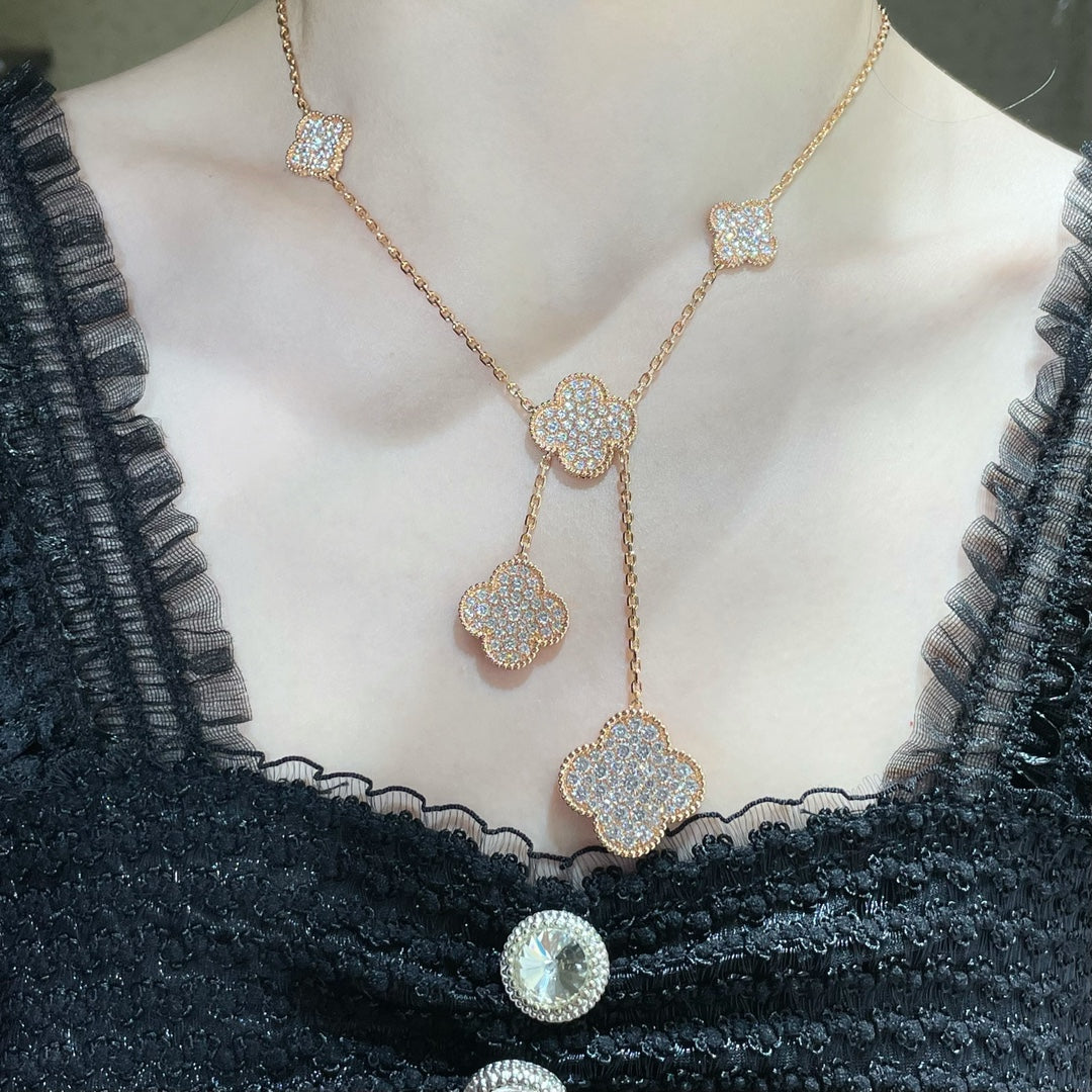 [Eterna Jewels]KLEEBLLATT 6 MOTIV DIAMANT PAVE HALSKETTE