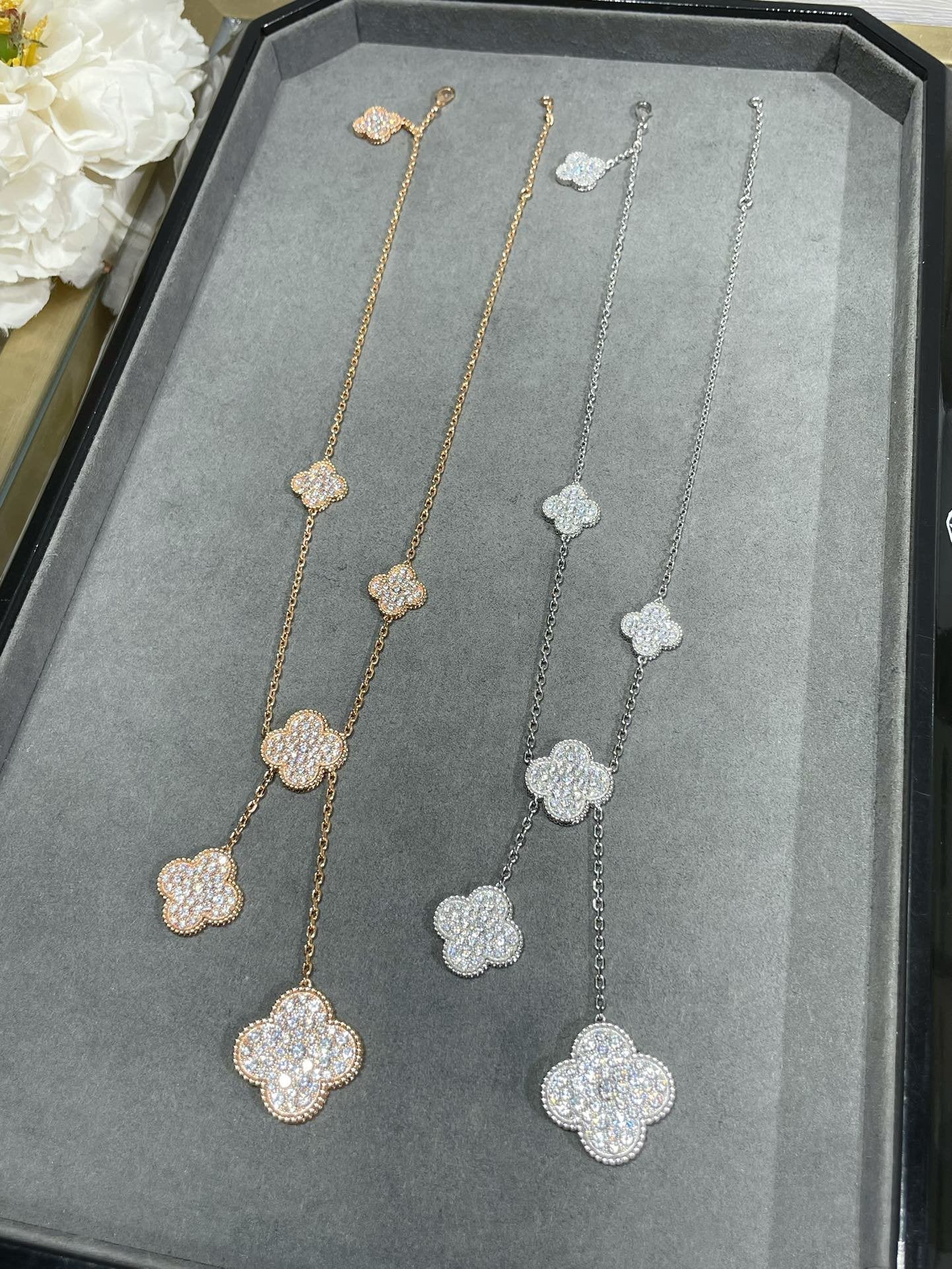 [Eterna Jewels]KLEEBLLATT 6 MOTIV DIAMANT PAVE HALSKETTE