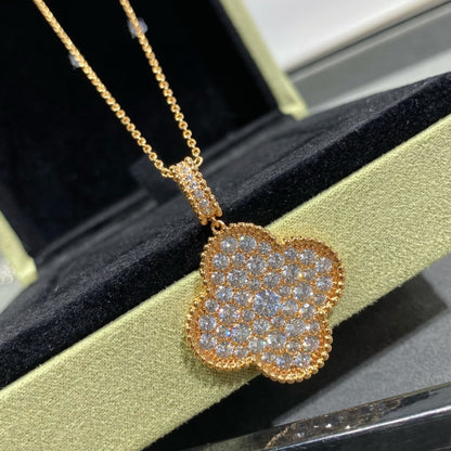 [Eterna Jewels]KLEE 25MM GROSSE ANHÄNGER DIAMANTEN BESETZTE LANGE HALSKETTE