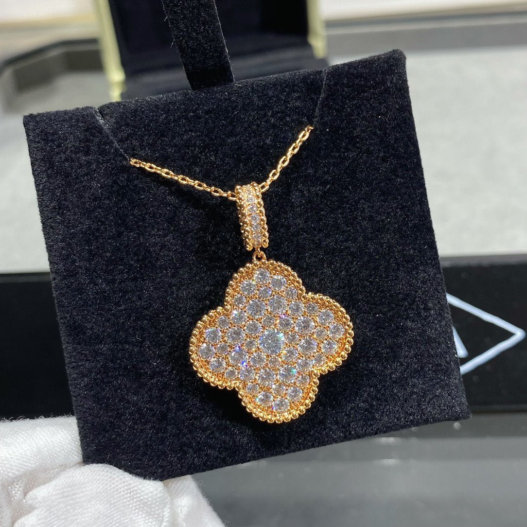 [Eterna Jewels]KLEE 25MM GROSSE ANHÄNGER DIAMANTEN BESETZTE LANGE HALSKETTE