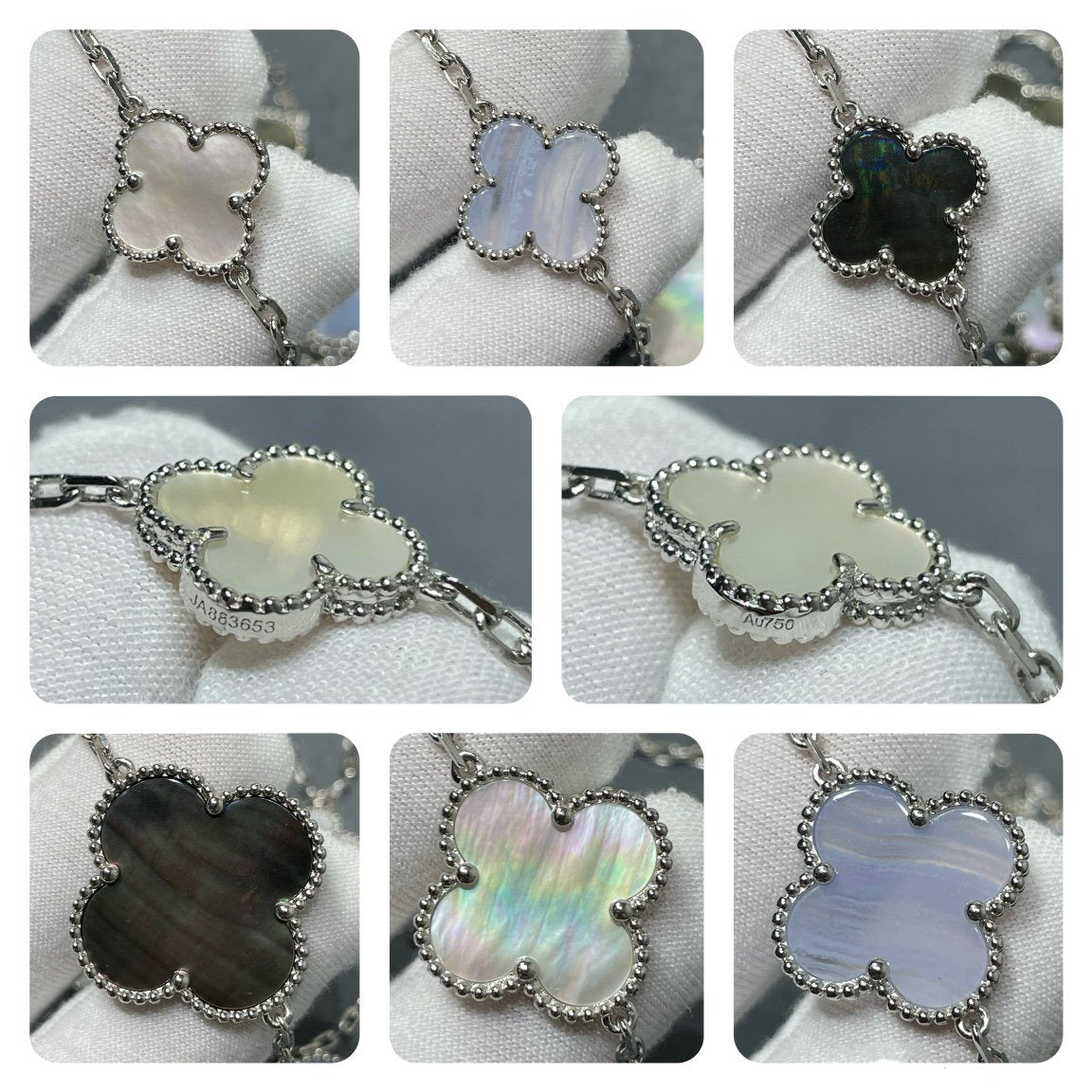 [Eterna Jewels]KLEE 16 MOTIV CHALCEDON PERLMUTT SILBER HALSKETTE