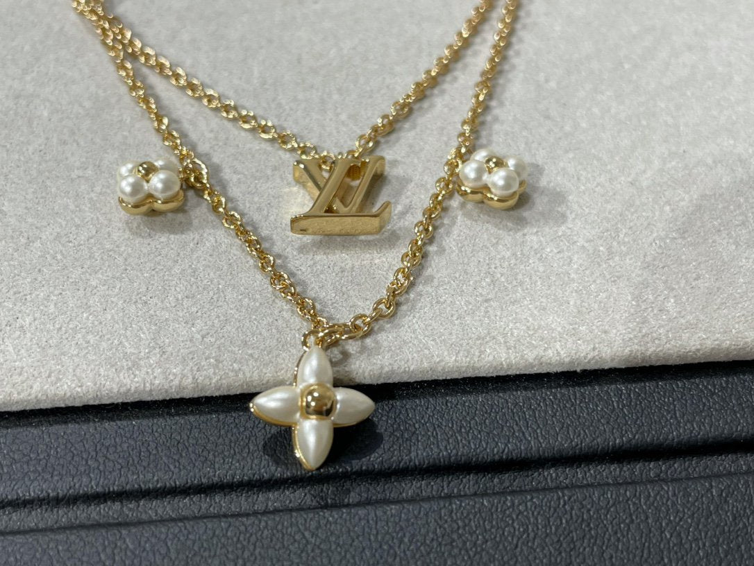 [Eterna Jewels]BLUMEN-DIAGRAMM GOLD MOP DOPPELREIHEN-HALSKETTE