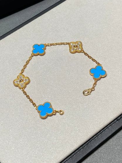 [Eterna Jewels] CLOVER 5 MOTIV BLAUER ACHAT ARMBAND KOLLEKTION