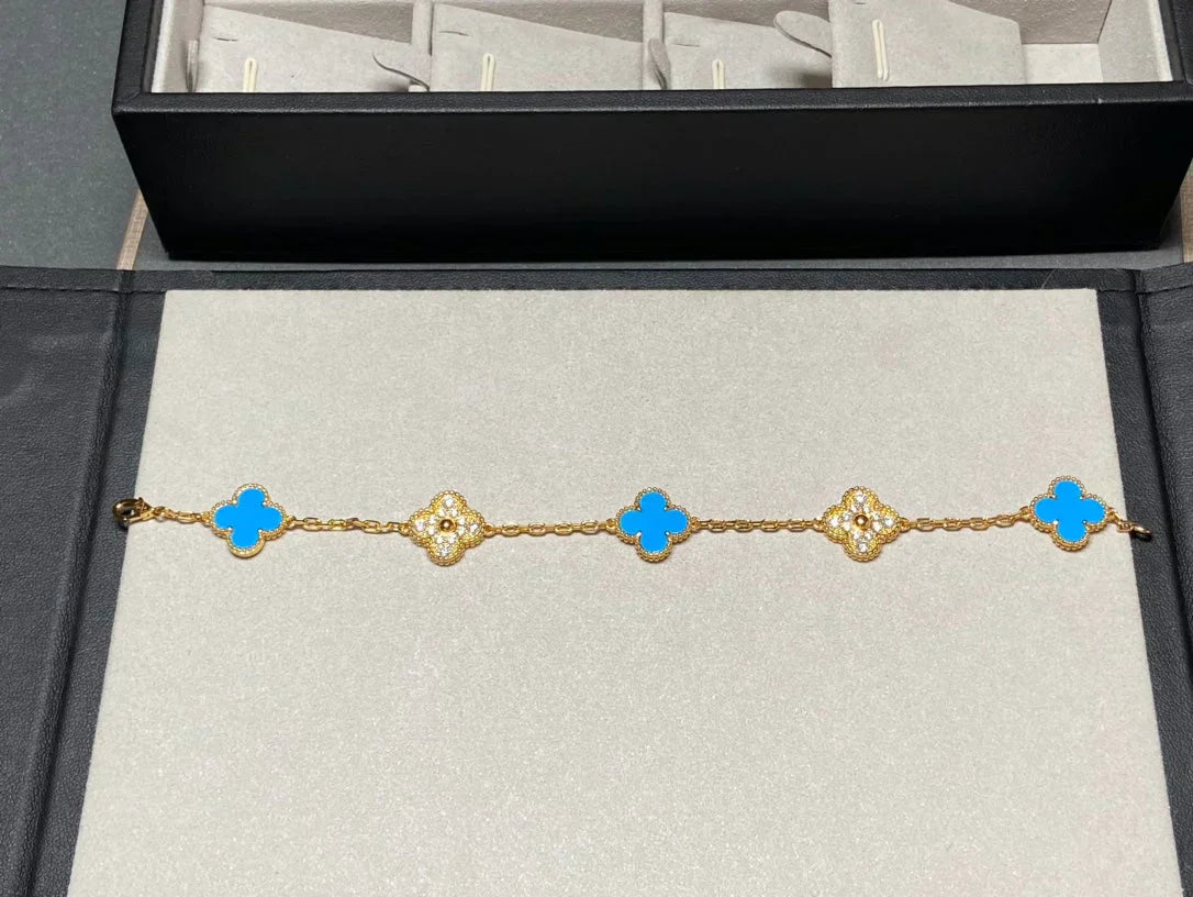 [Eterna Jewels] CLOVER 5 MOTIV BLAUER ACHAT ARMBAND KOLLEKTION