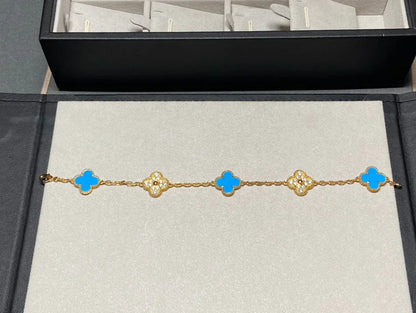 [Eterna Jewels] CLOVER 5 MOTIV BLAUER ACHAT ARMBAND KOLLEKTION