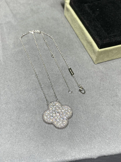 [Eterna Jewels]KLEEBKATTENANHÄNGER 25MM GROSS DIAMANT BESETZT SILBERHALSKETTE