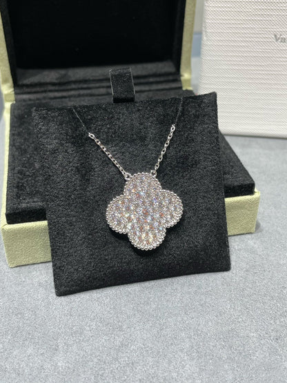 [Eterna Jewels]KLEEBKATTENANHÄNGER 25MM GROSS DIAMANT BESETZT SILBERHALSKETTE