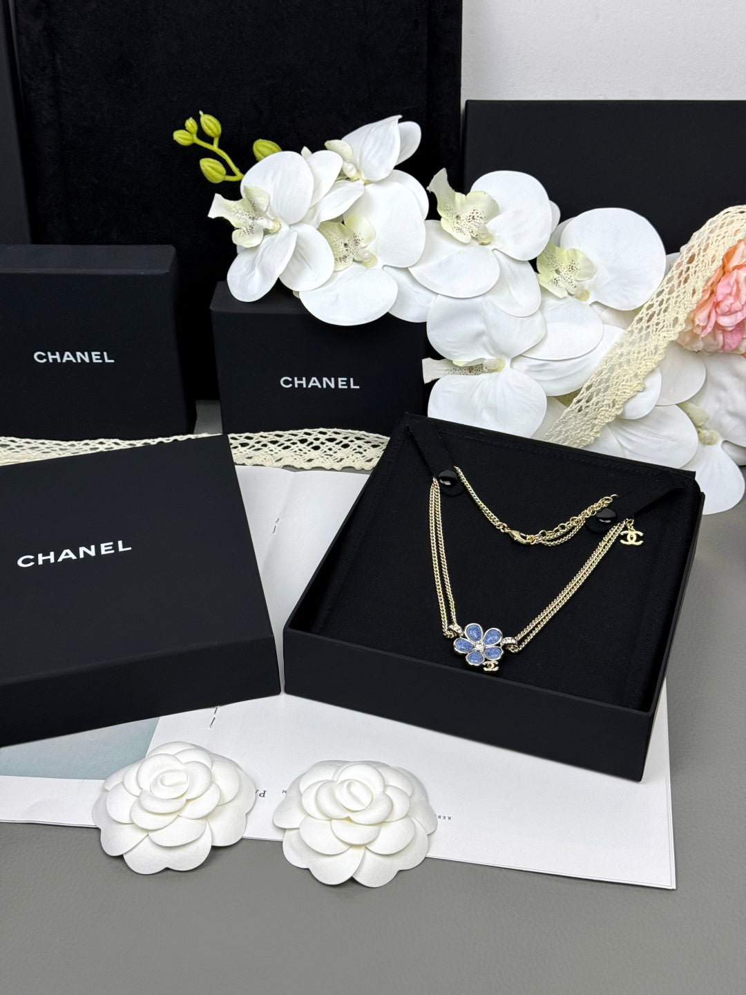 [Eterna Jewels]Neue blaue Blumen-Doppelschicht-Halskette
