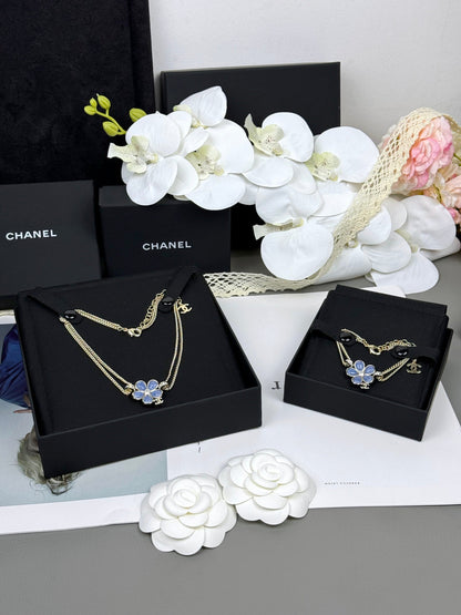 [Eterna Jewels]Neue blaue Blumen-Doppelschicht-Halskette