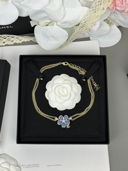 [Eterna Jewels]Neue blaue Blumen-Doppelschicht-Halskette