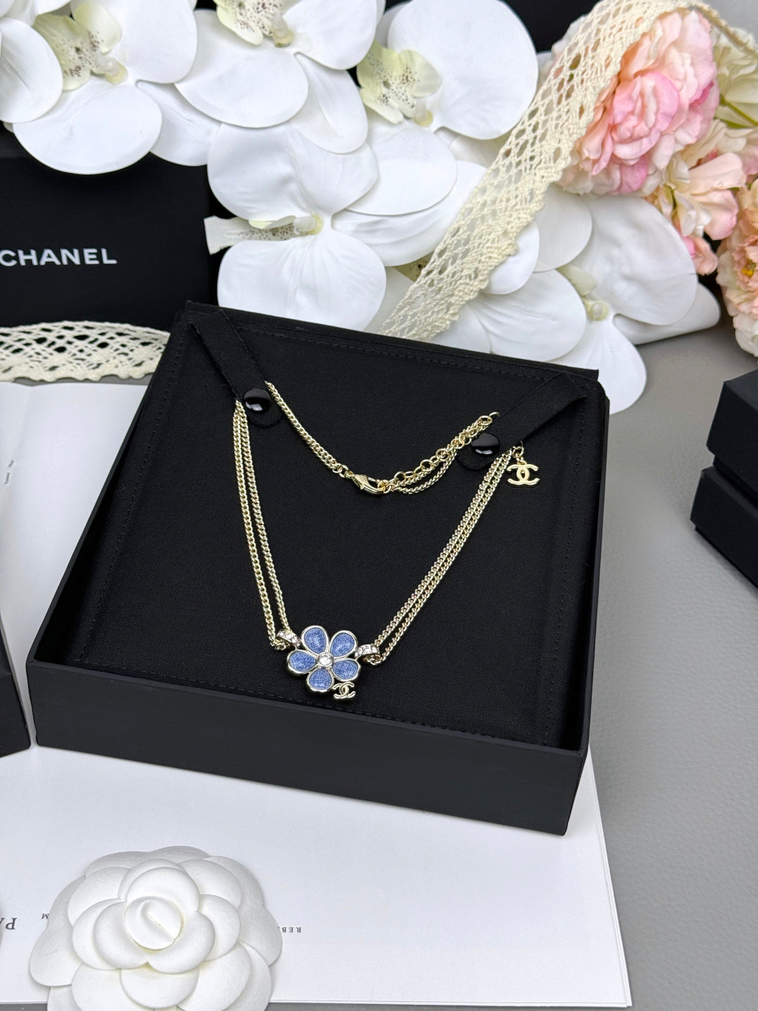 [Eterna Jewels]Neue blaue Blumen-Doppelschicht-Halskette