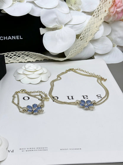 [Eterna Jewels]Neue blaue Blumen-Doppelschicht-Halskette