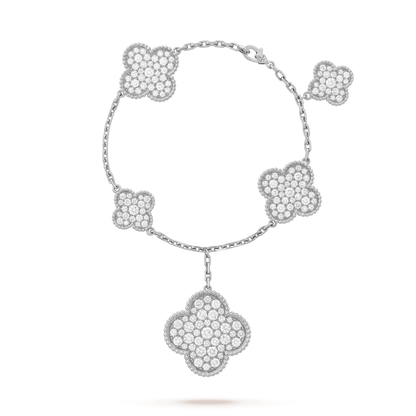 [Eterna Jewels]クローバー 6モチーフ シルバーダイヤモンドブレスレット
