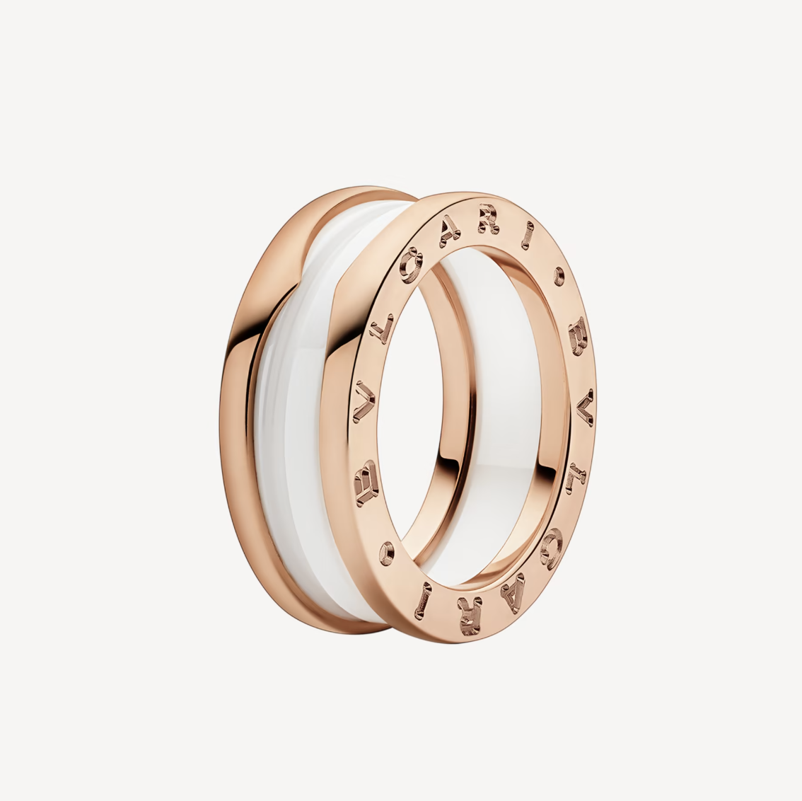 [Eterna Jewels]ZERO 1 TWO-BAND SCHLEIFEN UND WEISSER KERAMIK SPIRAL ROSÉGOLD RING