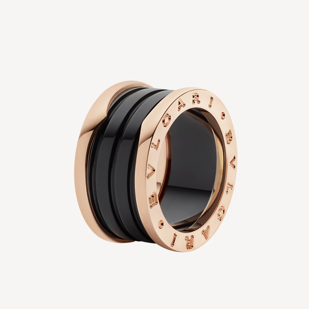 [Eterna Jewels]ZERO 1 VIERBANDSCHLEIFEN UND SCHWARZER KERAMIK-SPIRALE ROSÉGOLD RING