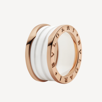 [Eterna Jewels]ZERO 1 VIERBAND-SCHLEIFEN UND WEISSER KERAMIK-SPIRALRING AUS ROSÉGOLD