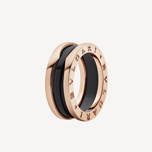 [Eterna Jewels]ZERO 1 TWO-BAND SCHLEIFEN UND SCHWARZER KERAMIK ROSÉGOLD RING