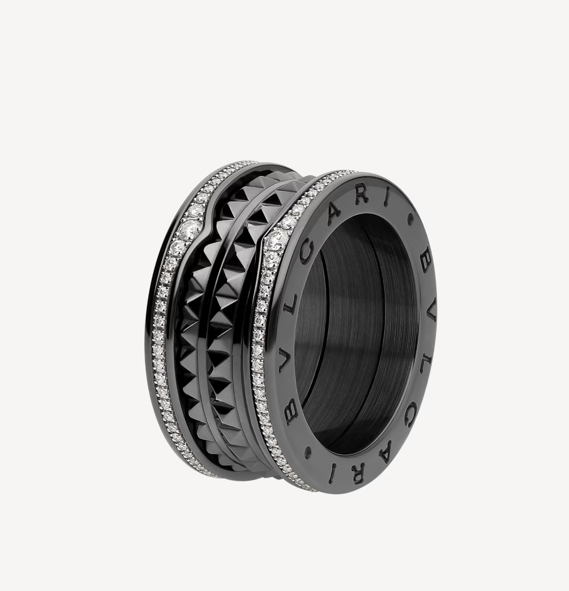 [Eterna Jewels]ZERO 1 ROCK VIERRINGIGER SCHWARZER KERAMIKRING MIT NIPPENSPIRALE UND DIAMANTENPAVEE