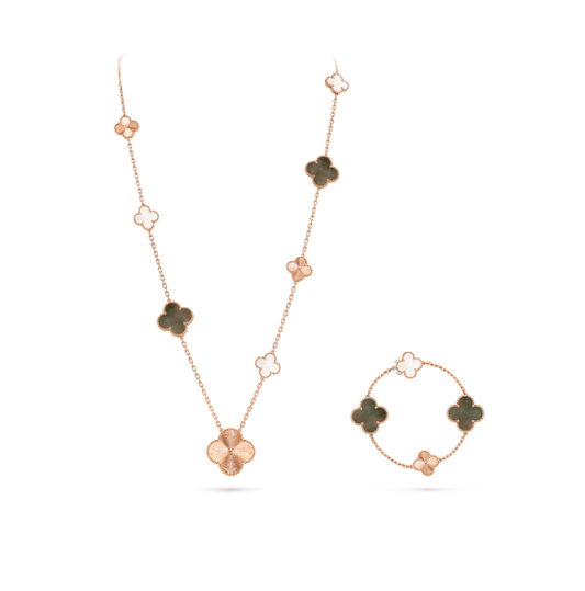 [Eterna Jewels]ABNEHMBARES KLEE 15(11+4) BLUMEN SILBER HALSKETTE SET