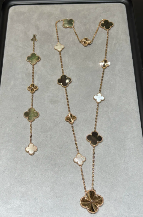 [Eterna Jewels]ABNEHMBARES KLEE 15(11+4) BLUMEN SILBER HALSKETTE SET