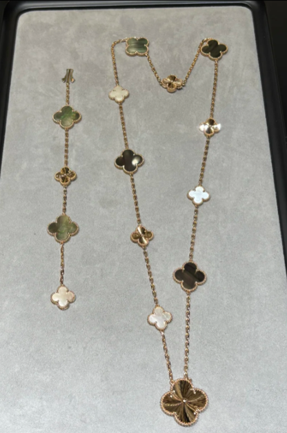 [Eterna Jewels]ABNEHMBARES KLEE 15(11+4) BLUMEN SILBER HALSKETTE SET