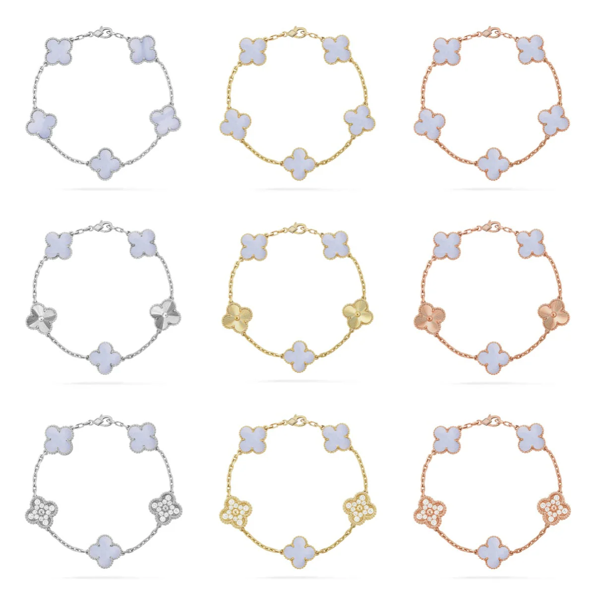 [Eterna Jewels] KLEEBRAUM 5 MOTIV VIOLETTER CHALCEDON ARMBAND KOLLEKTION