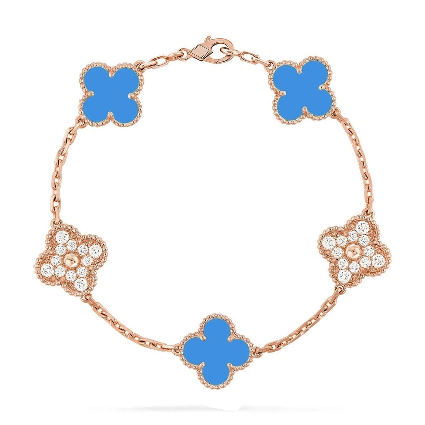 [Eterna Jewels] CLOVER 5 MOTIV BLAUER ACHAT ARMBAND KOLLEKTION