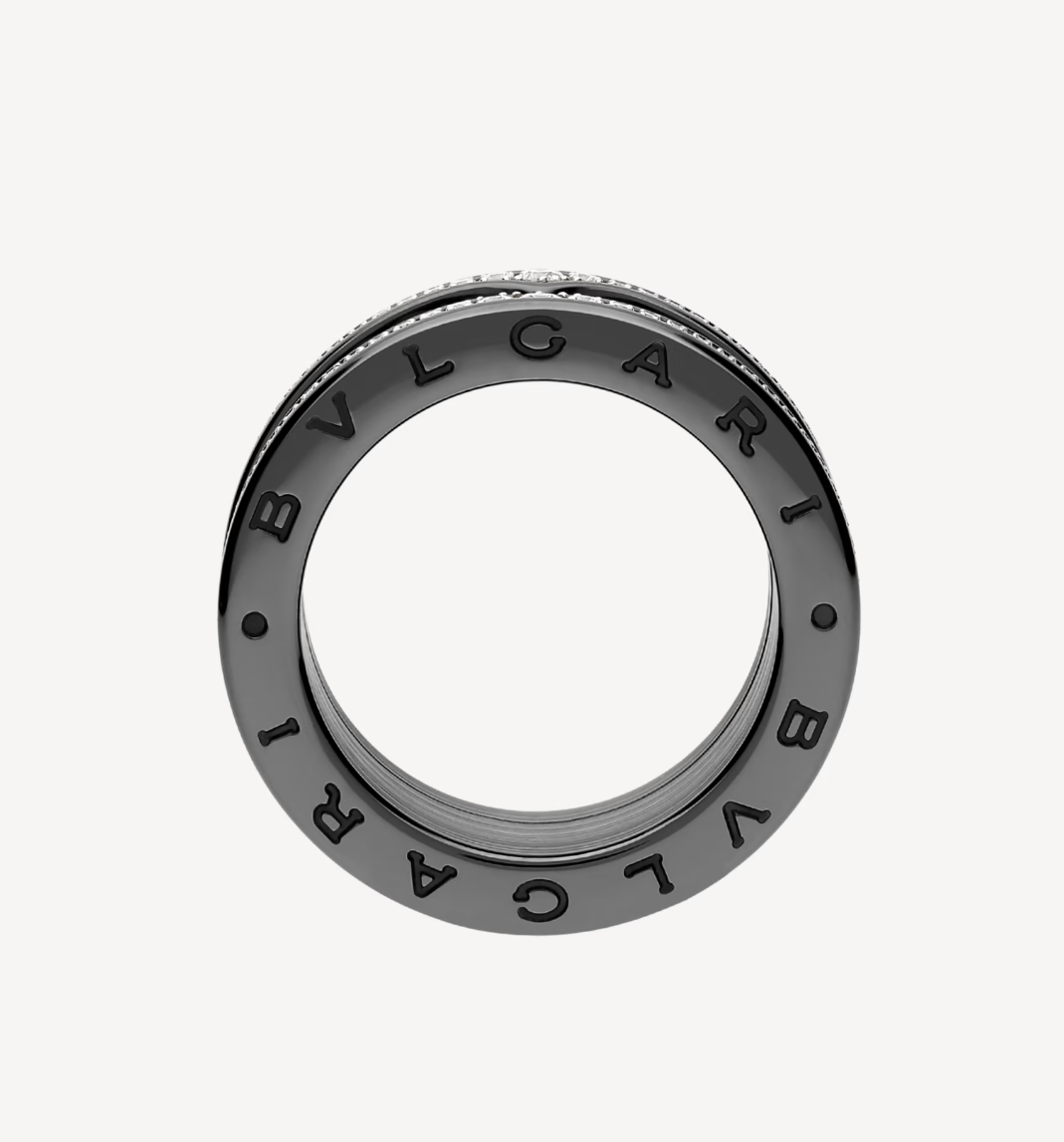 [Eterna Jewels]ZERO 1 ROCK VIERRINGIGER SCHWARZER KERAMIKRING MIT NIPPENSPIRALE UND DIAMANTENPAVEE