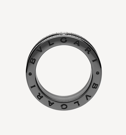 [Eterna Jewels]ZERO 1 ROCK VIERRINGIGER SCHWARZER KERAMIKRING MIT NIPPENSPIRALE UND DIAMANTENPAVEE