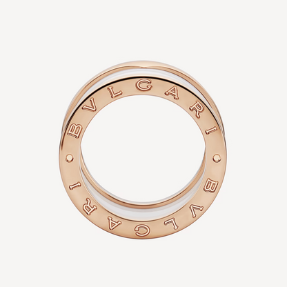 [Eterna Jewels]ZERO 1 VIERBAND-SCHLEIFEN UND WEISSER KERAMIK-SPIRALRING AUS ROSÉGOLD