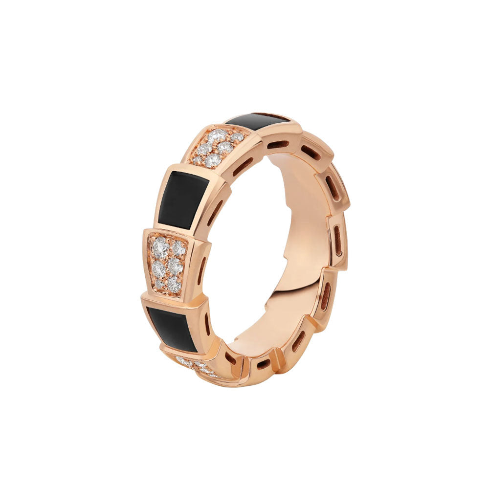 [Eterna Juwelen]SERPENTI RING ROSÉGOLD SCHWARZES PERLMUTT DIAMANTPFLASTER 4MM