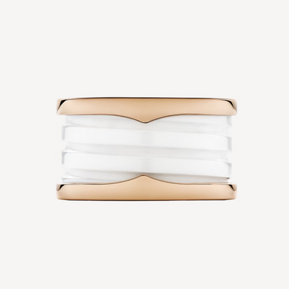 [Eterna Jewels]ZERO 1 VIERBAND-SCHLEIFEN UND WEISSER KERAMIK-SPIRALRING AUS ROSÉGOLD