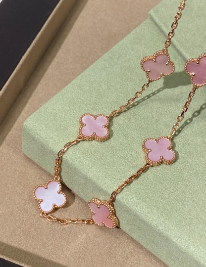 [Eterna Jewels Schmuck] Rosa Halskette mit zehn Kleeblatt-Designs