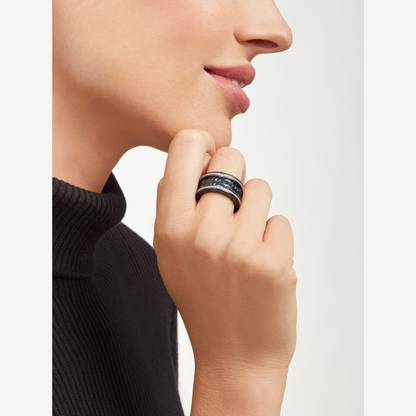 [Eterna Jewels]ZERO 1 ROCK VIERRINGIGER SCHWARZER KERAMIKRING MIT NIPPENSPIRALE UND DIAMANTENPAVEE