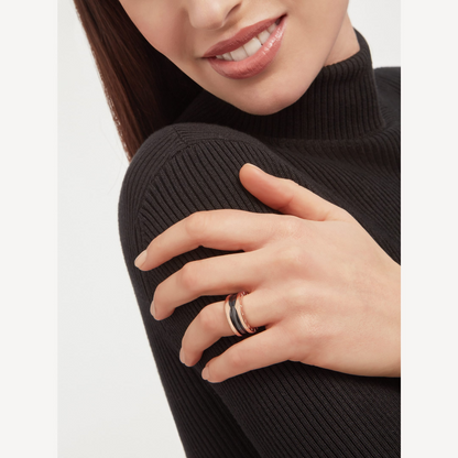 [Eterna Jewels]ZERO 1 TWO-BAND SCHLEIFEN UND SCHWARZER KERAMIK ROSÉGOLD RING