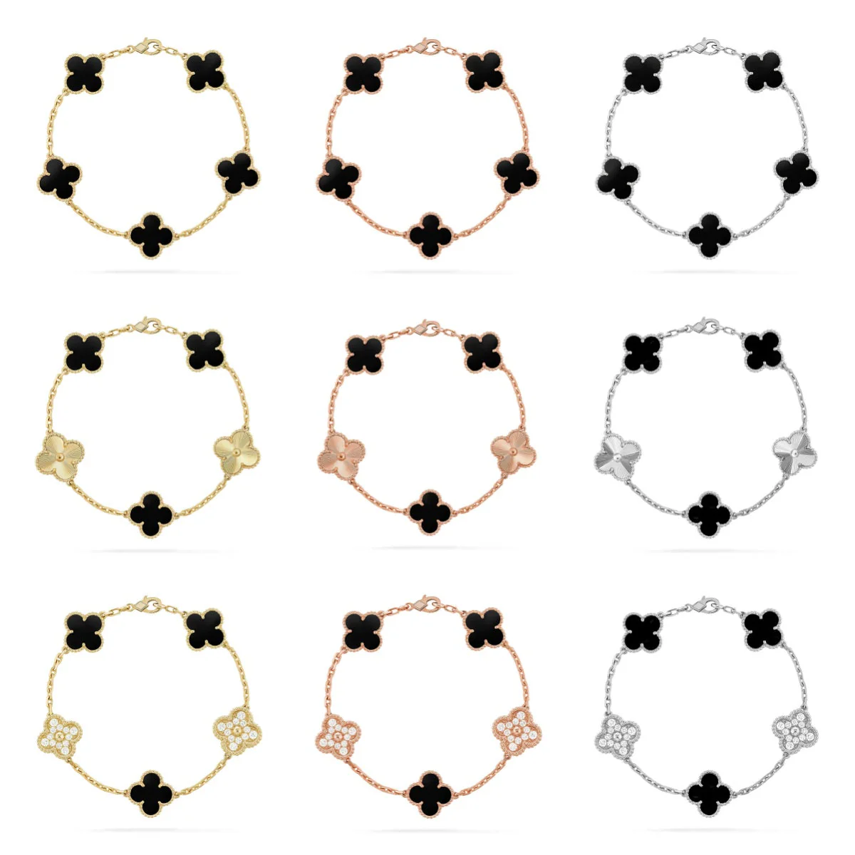 [Eterna Jewels] CLOVER 5 MOTIF ONYX-ARMBANDKOLLEKTION