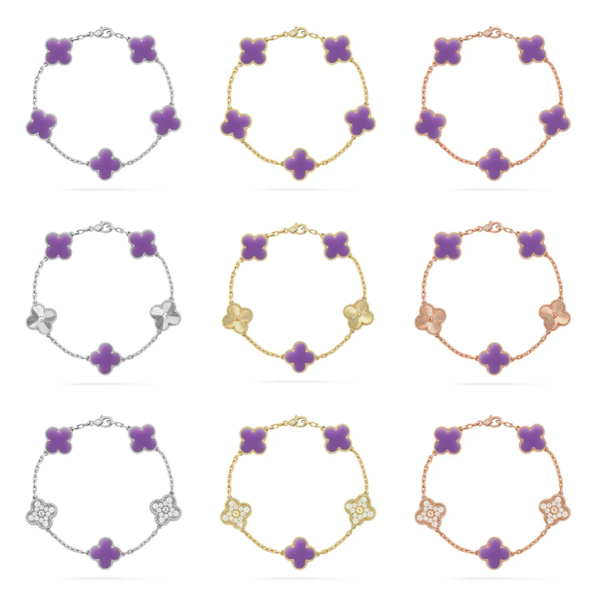 [Eterna Jewels]KLEEBKATTEN ARMBAND KOLLEKTION MIT 5 MOTIVEN IN HELLVIOLETT
