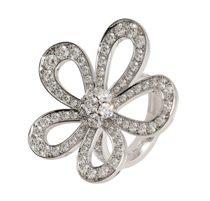 [Eterna Jewels]Flowerlace  Luxury Silver Tone Four Leaf Clover Ring