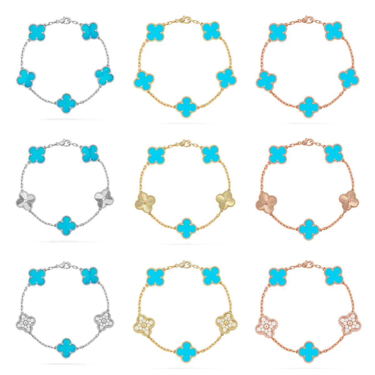 [Eterna Jewels] KLEEBRAUM 5 MOTIV TÜRKIS ARMBAND KOLLEKTION